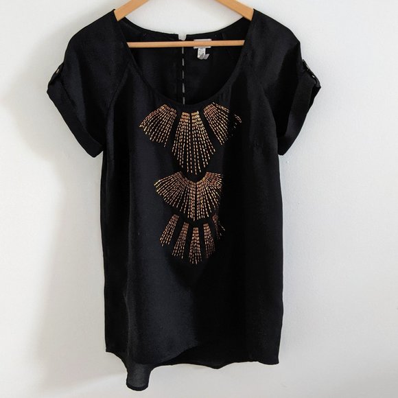 Black Oversized scoop neck T-Shirt with beaded embroidery - Picture 1 of 5